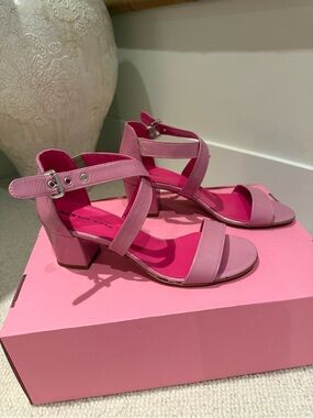 Italian Shoemakers Pink Block Heel Ankle-Strap Sandals